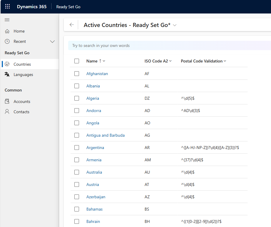Countries screenshot